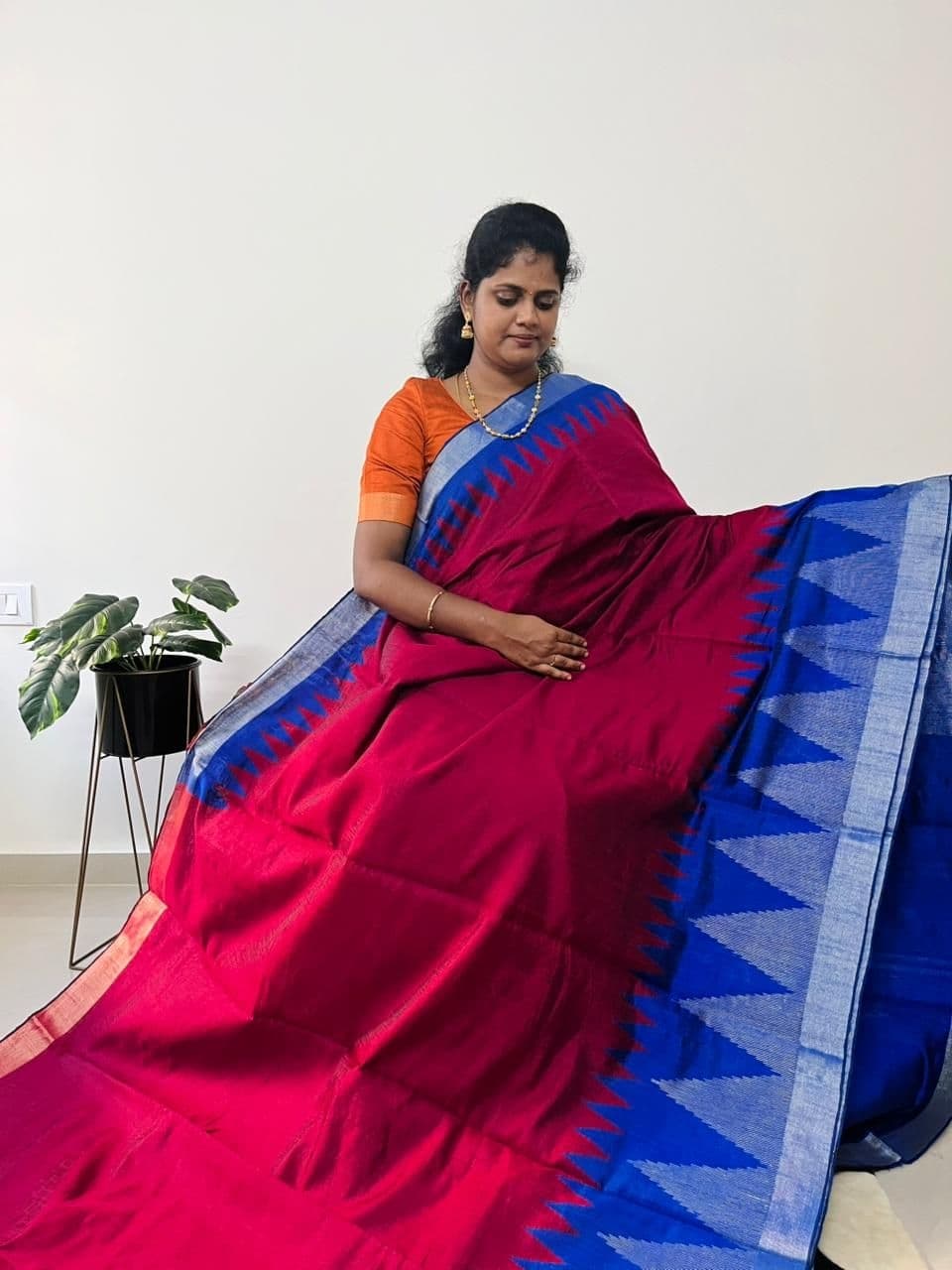 Pure Rawsilk(BEETROOT PINK WITH PEPSI BLUE) - Image 1