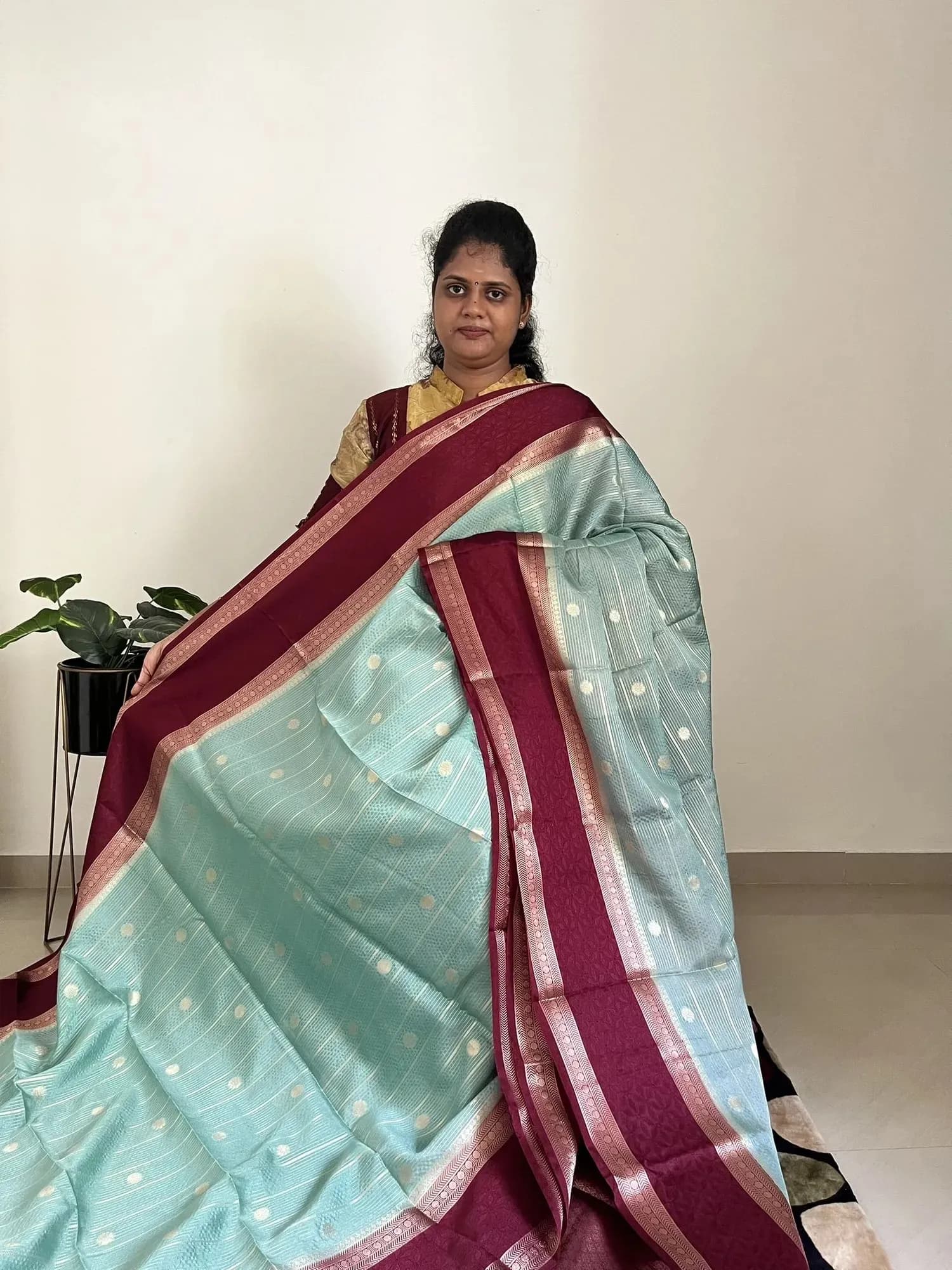 katan silk(ICE BLUE WITH BROWN) - Image 1