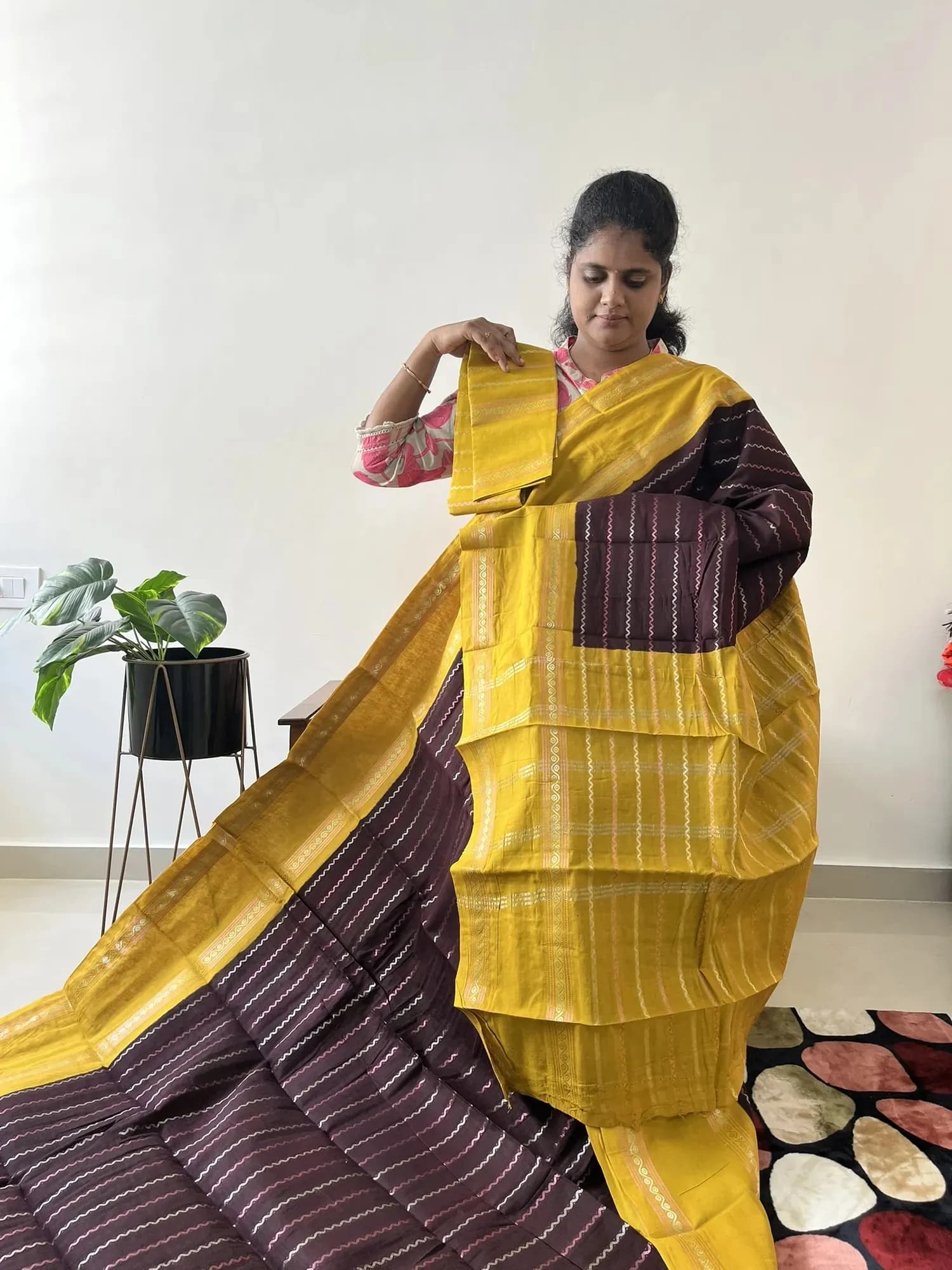 Sungadi cotton(BROWN WITH MUSTARD) - Image 2