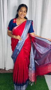 Rawsilk saree with Temple Border(Red with blue)