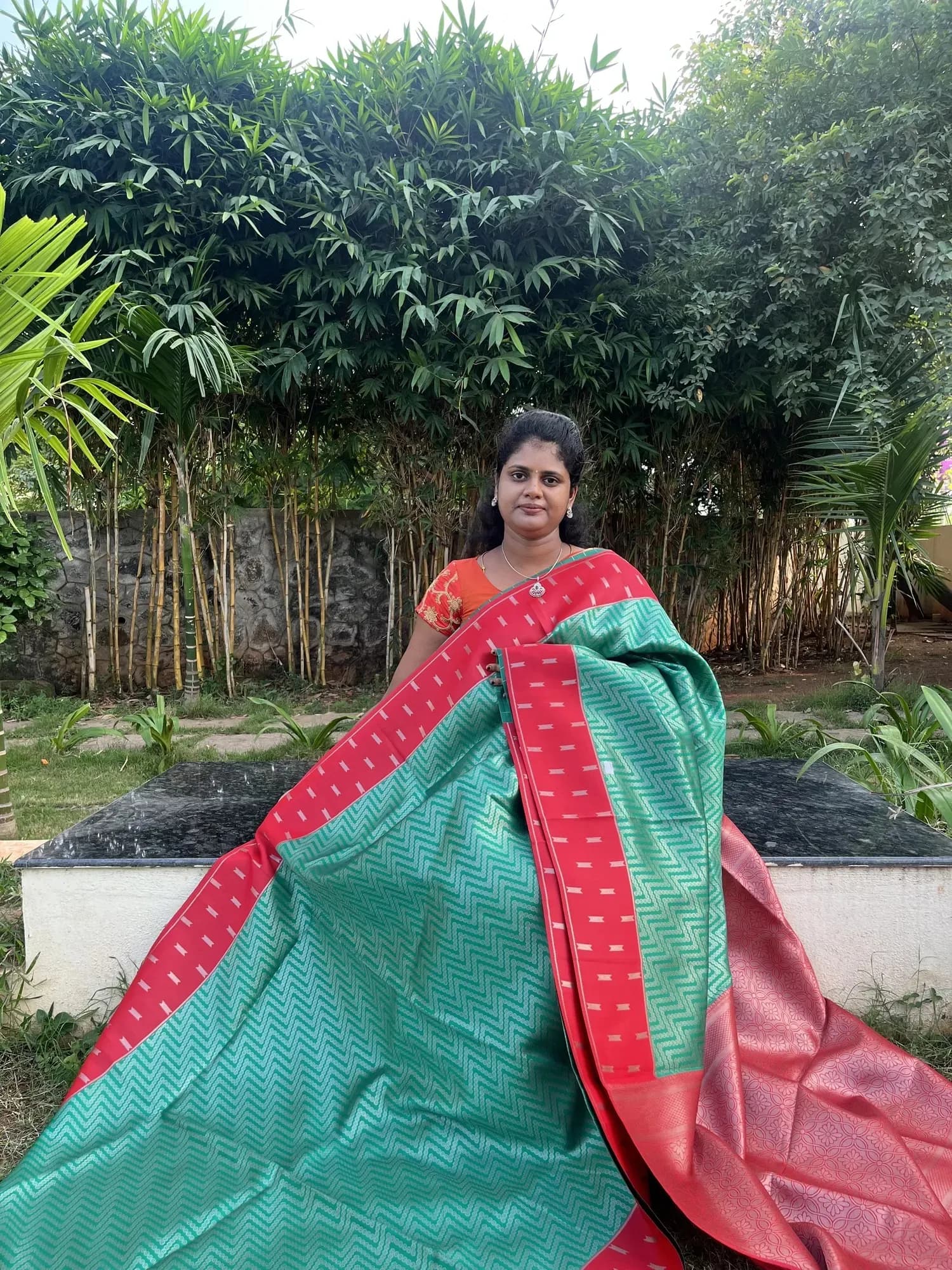 semi silk(GREEN WITH RED) - Image 1