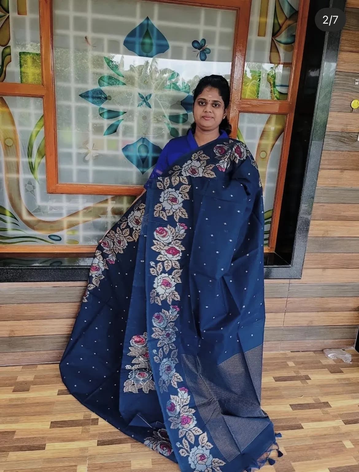 Jamdani silk(NAVY BLUE) - Image 1